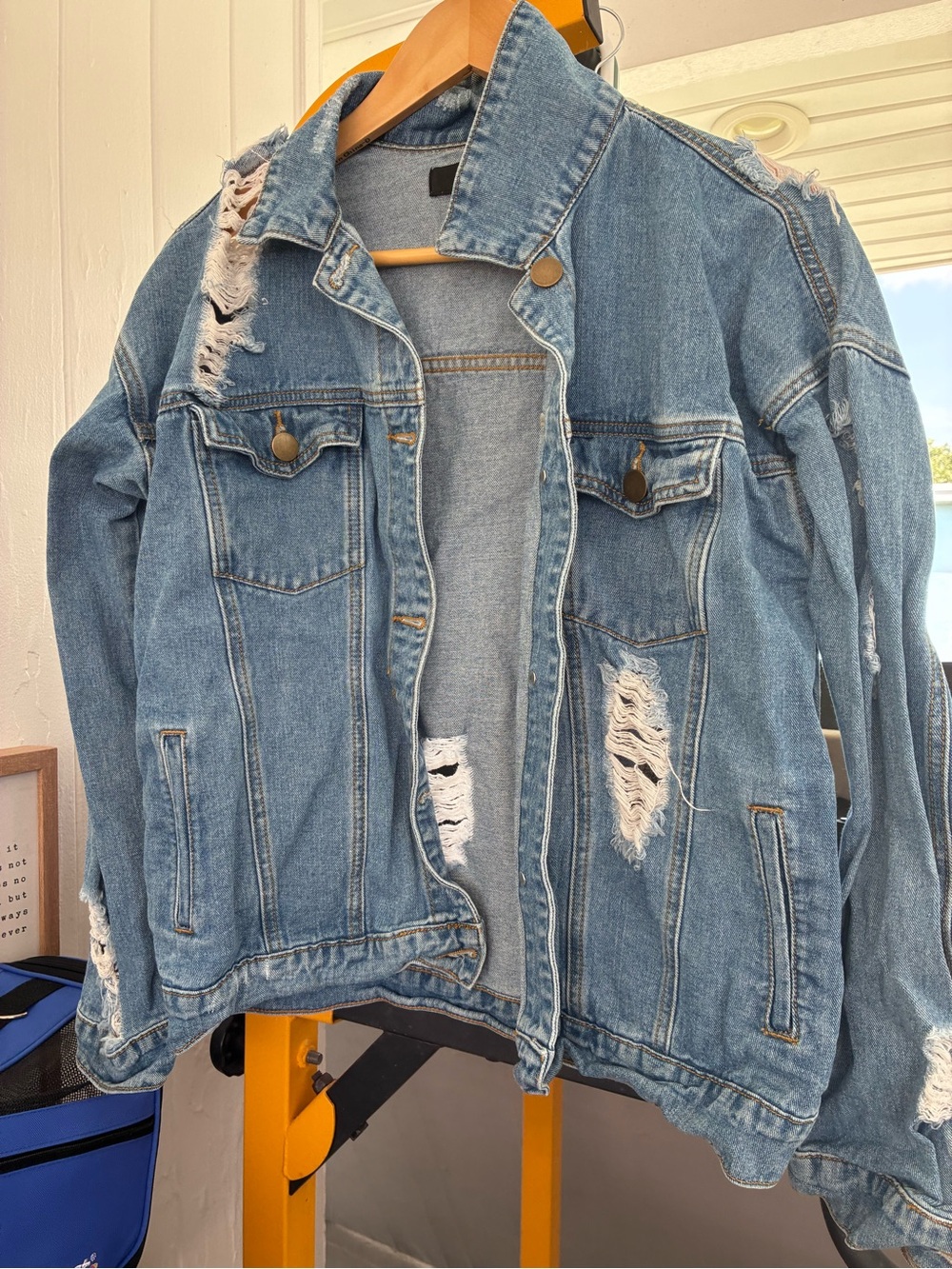 Forever 21 Light Blue Distressed Denim Jacket - Men